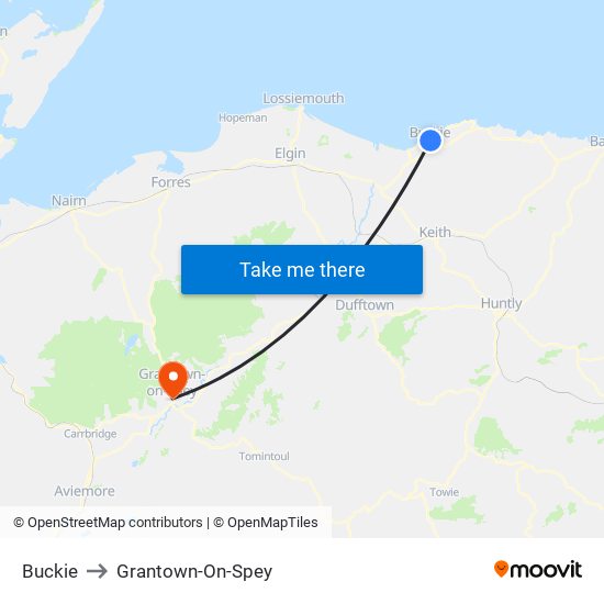 Buckie to Grantown-On-Spey map