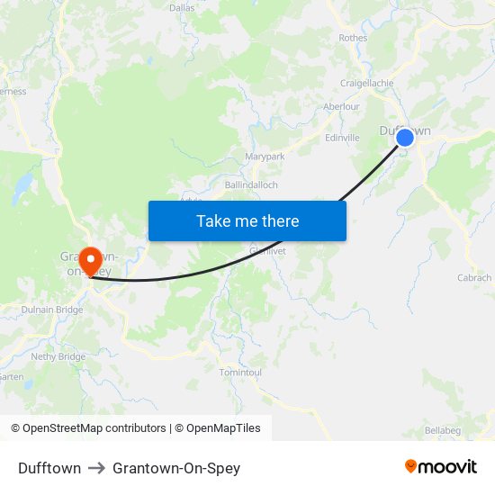 Dufftown to Grantown-On-Spey map