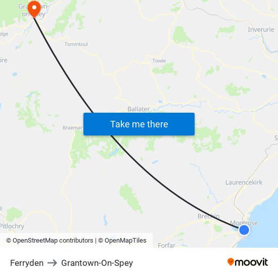 Ferryden to Grantown-On-Spey map