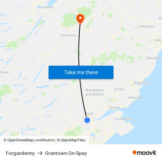 Forgandenny to Grantown-On-Spey map