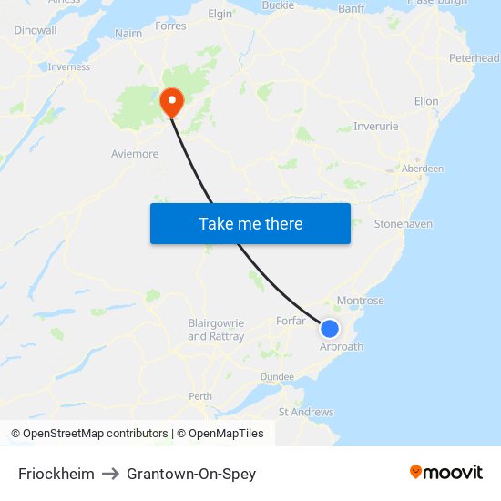 Friockheim to Grantown-On-Spey map