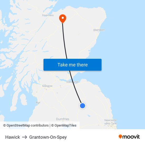 Hawick to Grantown-On-Spey map