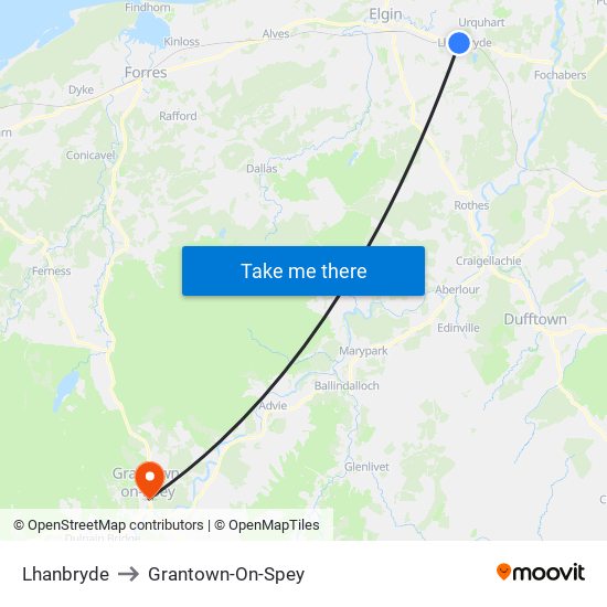 Lhanbryde to Grantown-On-Spey map