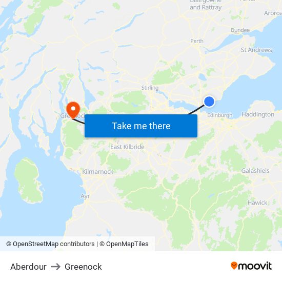 Aberdour to Greenock map
