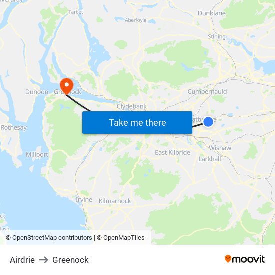 Airdrie to Greenock map