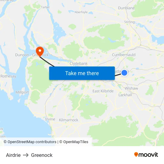 Airdrie to Greenock map