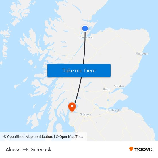 Alness to Greenock map