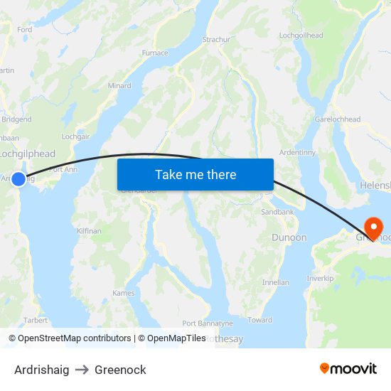 Ardrishaig to Greenock map