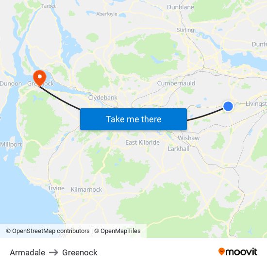 Armadale to Greenock map