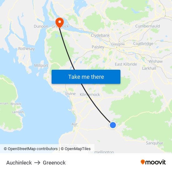 Auchinleck to Greenock map