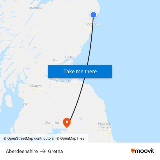 Aberdeenshire to Gretna map