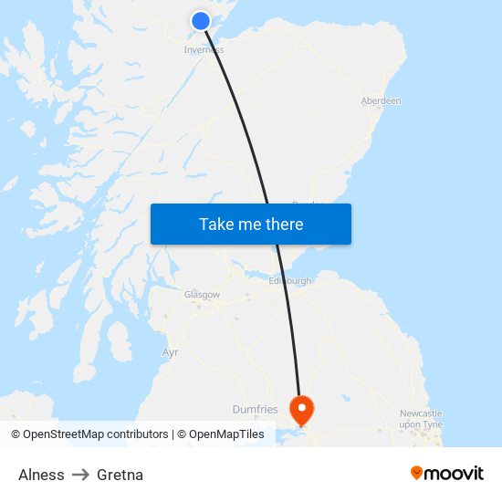 Alness to Gretna map