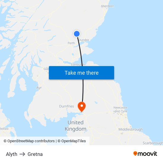 Alyth to Gretna map