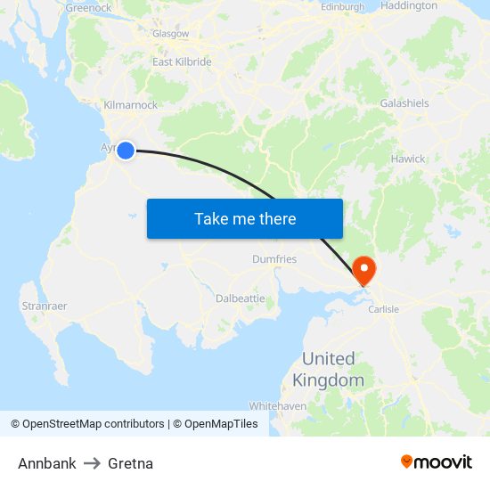 Annbank to Gretna map
