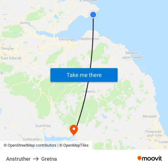 Anstruther to Gretna map