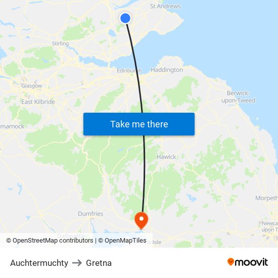 Auchtermuchty to Gretna map