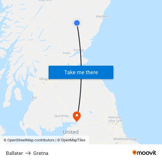 Ballater to Gretna map