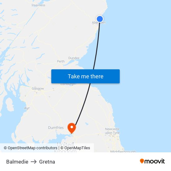 Balmedie to Gretna map