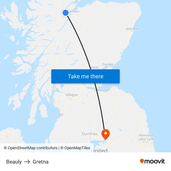 Beauly to Gretna map