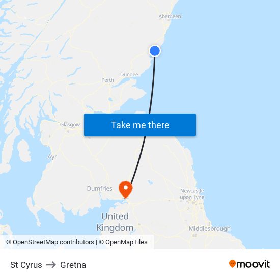 St Cyrus to Gretna map