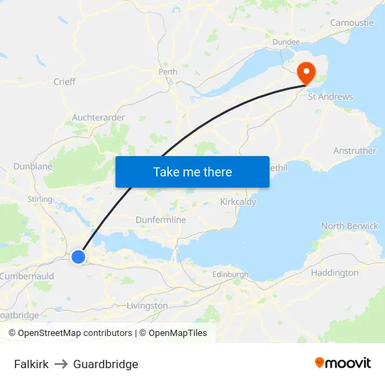 Falkirk to Guardbridge map