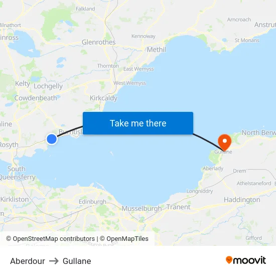 Aberdour to Gullane map