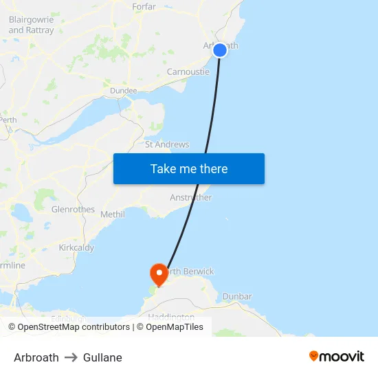 Arbroath to Gullane map