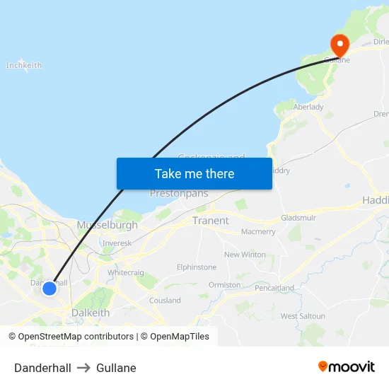 Danderhall to Gullane map