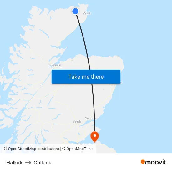 Halkirk to Gullane map