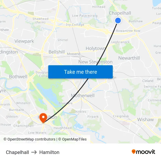 Chapelhall to Hamilton map
