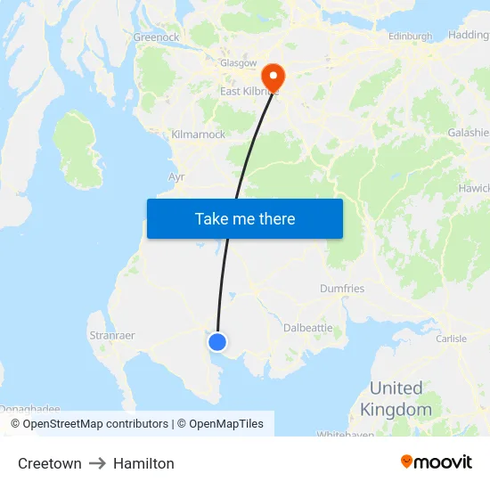 Creetown to Hamilton map
