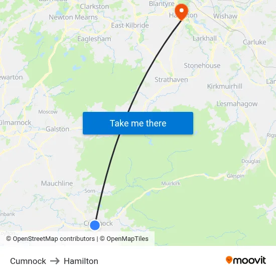 Cumnock to Hamilton map