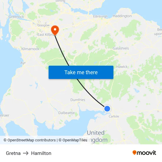 Gretna to Hamilton map