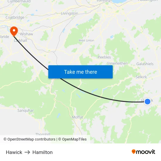 Hawick to Hamilton map