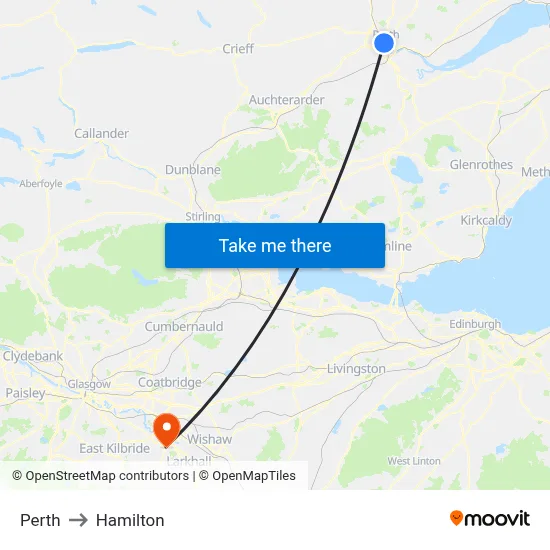 Perth to Hamilton map