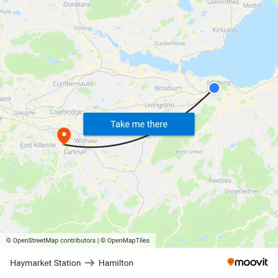 Haymarket Station to Hamilton map