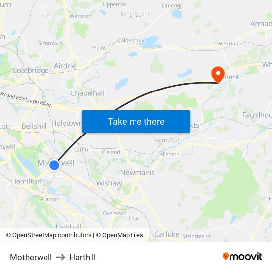 Motherwell to Harthill map