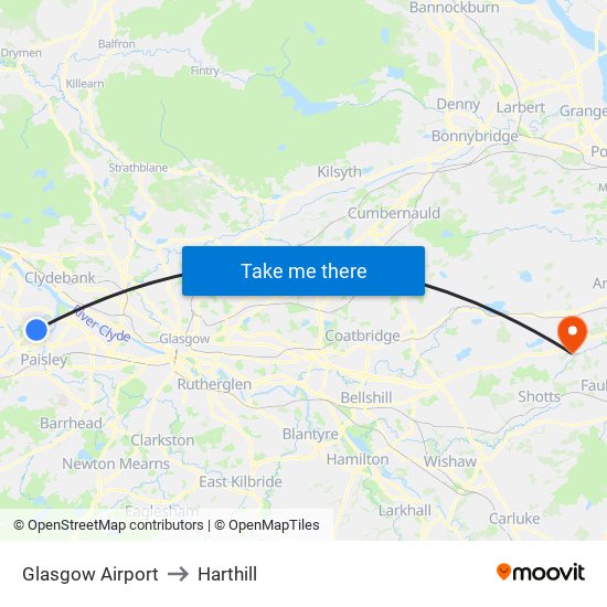 Glasgow Airport to Harthill map