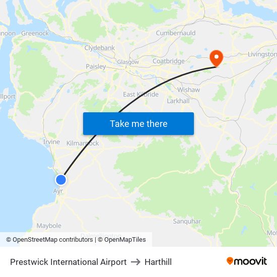 Prestwick International Airport to Harthill map