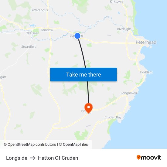 Longside to Hatton Of Cruden map