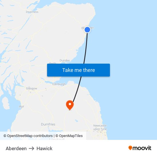 Aberdeen to Hawick map