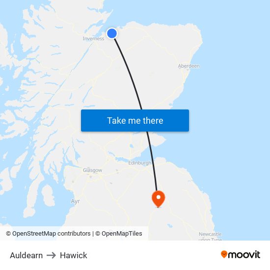 Auldearn to Hawick map