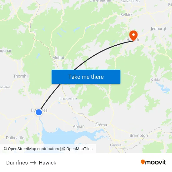 Dumfries to Hawick map