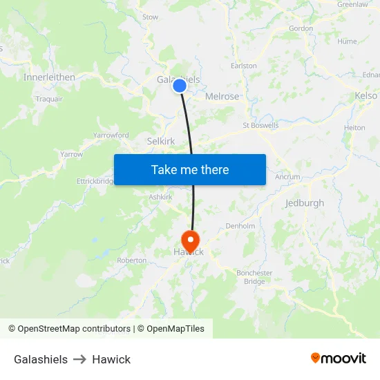 Galashiels to Hawick map