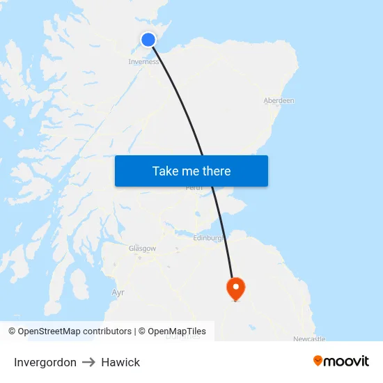 Invergordon to Hawick map