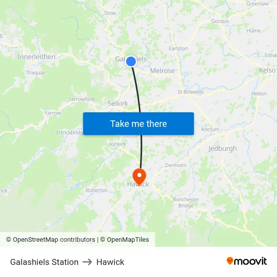 Galashiels Station to Hawick map