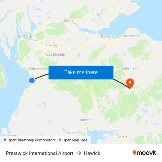 Prestwick International Airport to Hawick map