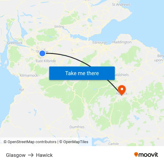 Glasgow to Hawick map
