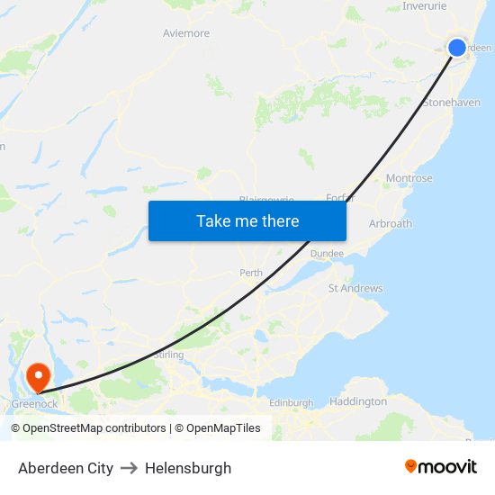 Aberdeen City to Helensburgh map