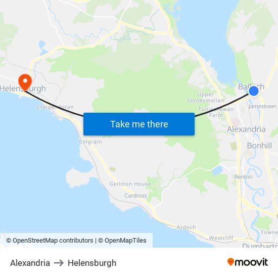 Alexandria to Helensburgh map